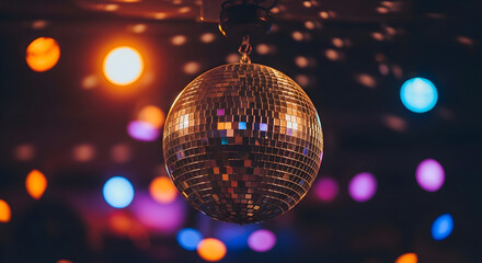 Obraz premium Disco Ball Lights Party Nightclub Celebration Festive Event Dancing Music Nightlife Glamour Fun Entertainment Retro Vintage 70s 80s
