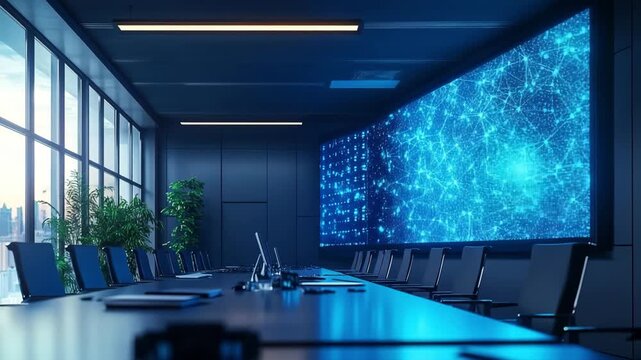 Modern conference room futuristic network display
