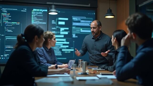 Intense collaboration of software developers in a high-tech meeting environment