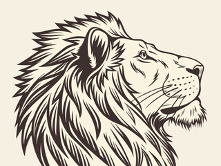 Obraz premium Majestic Lion Head Profile, Vector Graphic Design , This striking black and white vector graphic portrays a lion's head in profile view.
