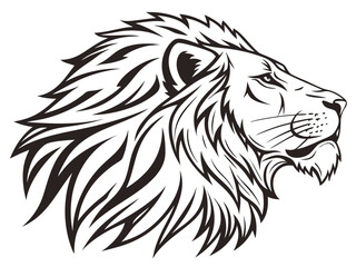 Fototapeta premium Majestic Lion Head Profile, Vector Graphic Design , This striking black and white vector graphic portrays a lion's head in profile view.