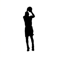 Basketball Player Silhouette Shooting the Ball, Black Silhouette of Basketball Athlete in Action