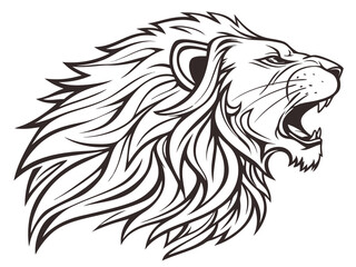 Fototapeta premium Majestic Lion Head Profile, Vector Graphic Design , This striking black and white vector graphic portrays a lion's head in profile view.