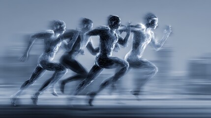 Obraz premium Dynamic motion of runners captured in a blur, symbolizing speed and athleticism.