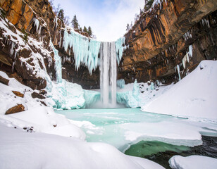 Frozen Waterfall in Icy Canyon