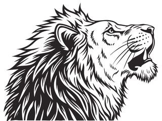 Fototapeta premium Majestic Lion Head Profile, Vector Graphic Design , This striking black and white vector graphic portrays a lion's head in profile view.