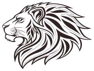 Obraz premium Majestic Lion Head Profile, Vector Graphic Design , This striking black and white vector graphic portrays a lion's head in profile view.