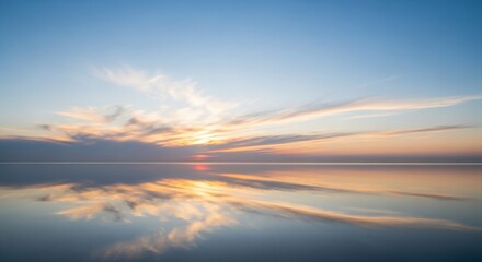 Obraz premium Serene Sunset Reflection on Calm Water, Painted Sky