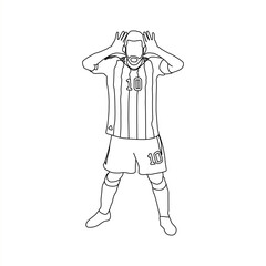 Footballer Taunt Celebration Line Art, Minimalist Outline of Soccer Player Cheering