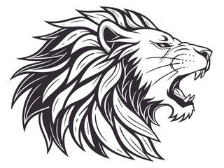 Fototapeta premium Majestic Lion Head Profile, Vector Graphic Design , This striking black and white vector graphic portrays a lion's head in profile view.