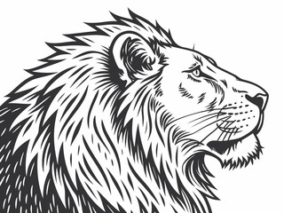 Obraz premium Majestic Lion Head Profile, Vector Graphic Design , This striking black and white vector graphic portrays a lion's head in profile view.