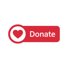 Red donate button with heart icon for giving