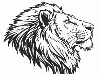 Obraz premium Majestic Lion Head Profile, Vector Graphic Design , This striking black and white vector graphic portrays a lion's head in profile view.