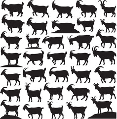 Obraz premium Large Collection of Black Goat Silhouettes in Many Poses animal farm