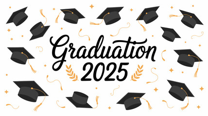 Celebrate your achievement with this vibrant Graduation 2025 design featuring classic caps and festive confetti, perfect for invitations and announcements.