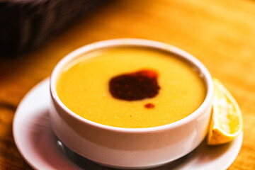 Turkish lentil cream spicy soup