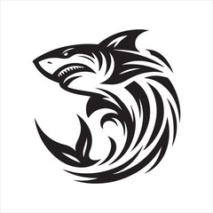 Obraz premium Bold Black Shark Tattoo Design with Detailed Teeth and Fins.