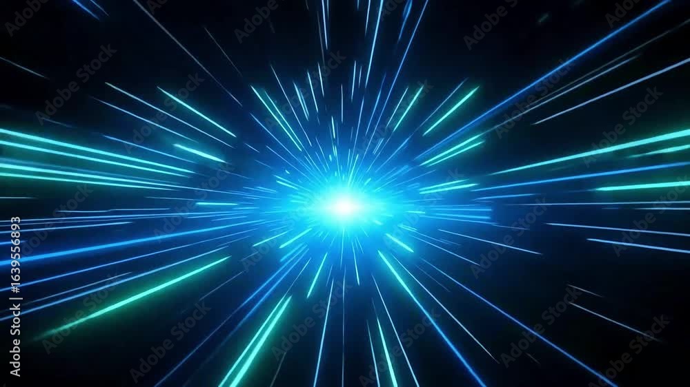 Poster blue light speed animation background for hyperspace travel and futuristic technology 3d rendering