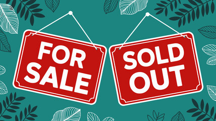Exciting 'Sold Out' sign replaces 'For Sale' board signaling successful business or property transaction with decorative elements