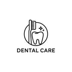 Clean tooth with toothbrush and sparkles dental logo