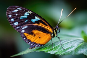 Fototapeta premium Vibrant Butterfly on Leaf Macro