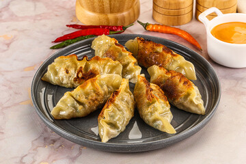 Japanese fried Gyoza stuffed dumplings