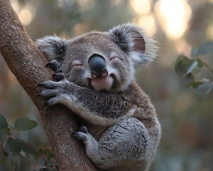 Fototapeta premium Koala resting peacefully on a eucalyptus branch