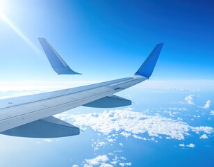 Obraz premium Airplane Wings Above Clouds At High Altitude
