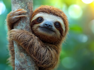 Fototapeta premium Sloth relaxing on a tropical tree branch