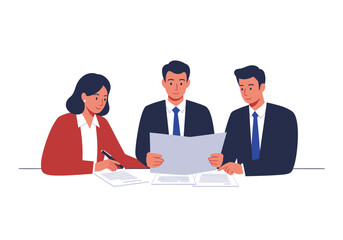 Corporate executives and a professional builder in a strategic planning session, analyzing architectural documents for a future venture