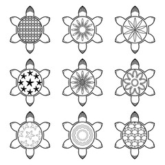 Vector Set of Turtle Shells with Floral and Star Patterns