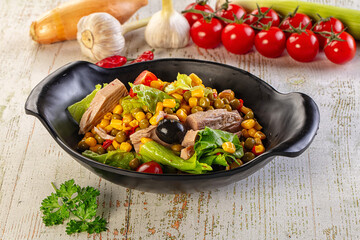 Dietary salad with canned tuna and corn