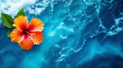 Orange hibiscus flower in water