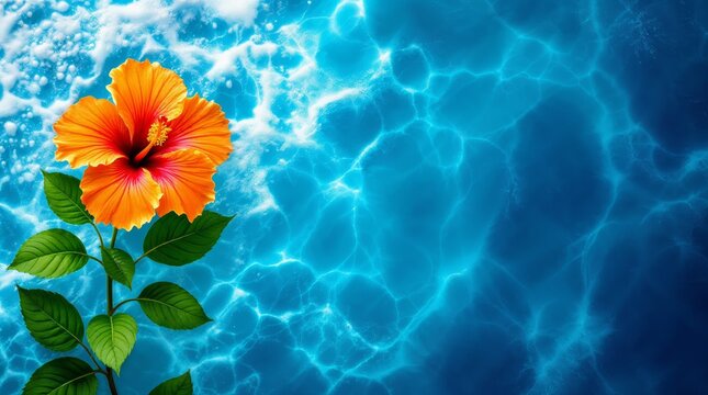 Orange hibiscus flower in water - Powered by Adobe