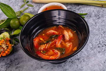 Asian sour spicy soup with prawn
