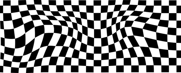 Wavy chess board. Chessboard concept. Wave distortion effect. Vector illustration.