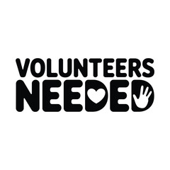Volunteers needed with heart and hand icons