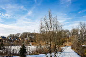 Pedestrian Walkway in Winter, ssnow covered, Ancaster, Hamilton, Ontario, Canada