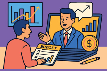 Financial advisor explains budgeting and investment growth to client online