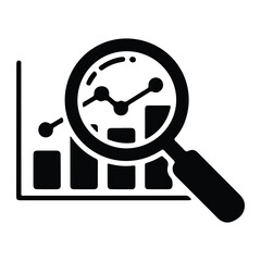 Magnifying glass over bar chart graph data