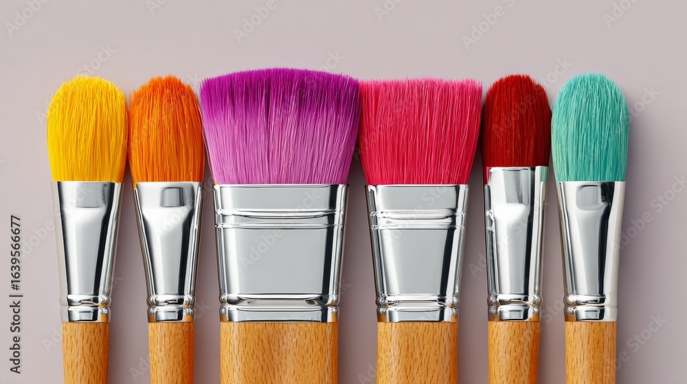 Aufkleber row of makeup brushes with different colors and sizes. the brushes are lined up next to each other, 
