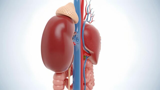 Detailed Anatomical Illustration of Human Internal Organs With Liver Kidney and Intestines On White and Light Blue Gradient Background