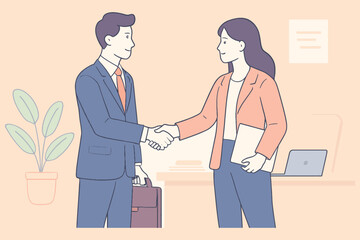 Business professionals shaking hands in agreement and partnership illustration