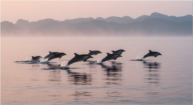 Pod of Dolphins Leaping at Sunrise in Lembata Indonesia