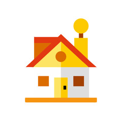 Illustration of a simple house with chimney and windows