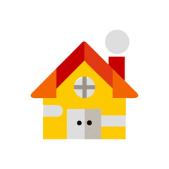 Illustration of a small house with a chimney and window