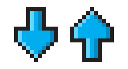 Upward and downward pixel art illustration on a white background