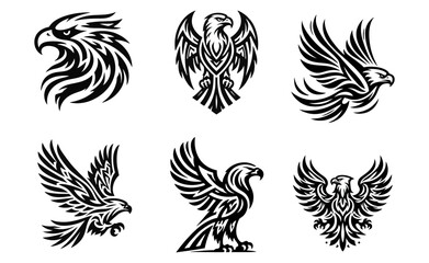 Obraz premium Set of Stylized Eagle Illustrations in Black and White