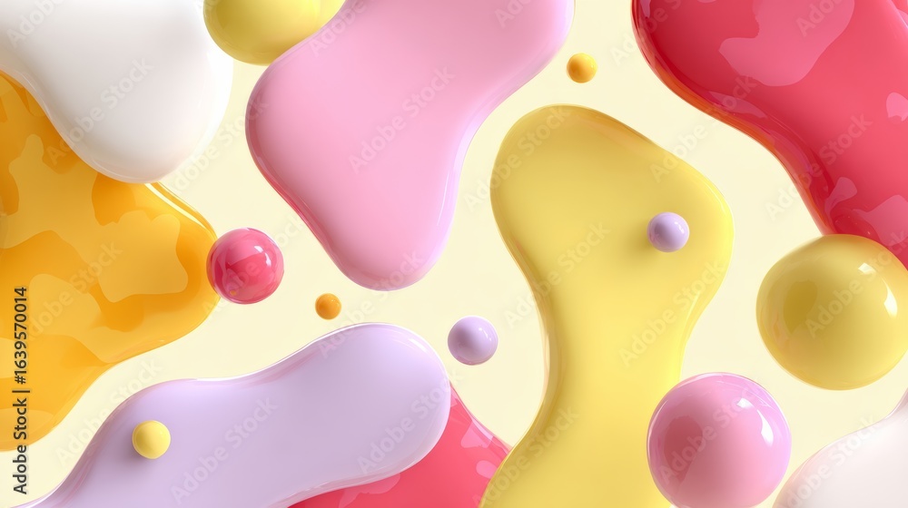 Poster the image is a colorful abstract painting of various shapes and sizes, including circles and squares