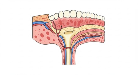 Anatomical Dental Illustration Showing Gums, Teeth, and Bone Structure